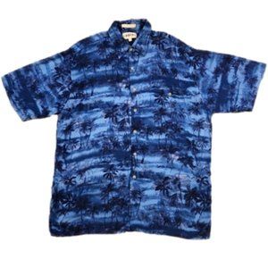 3/$20 Campia Moda Blue Palm Tree Print Button-Up Shirt